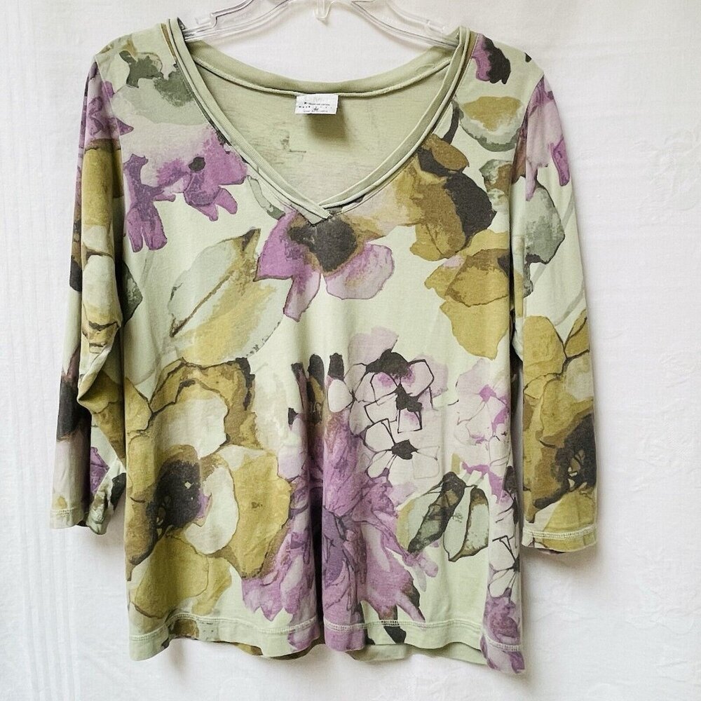 CMC Color me Cotton Floral Blouse Womens Medium Cottage Pullover USA Made